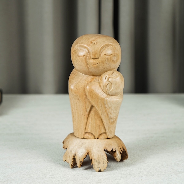 Mother and Baby Jizo Statue, Japanese Buddha, Wood Figurine, Handicraft, Living Room Decor, Custom Gift, Office Decor, Gift for Her, Art