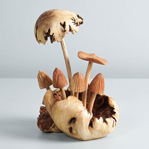 Wooden Mystical Mushroom Figurine, Forest Art, Personalized Statue, Natural, Ornament, Floral, Tropical Decor, Shelf Decor, Christmas