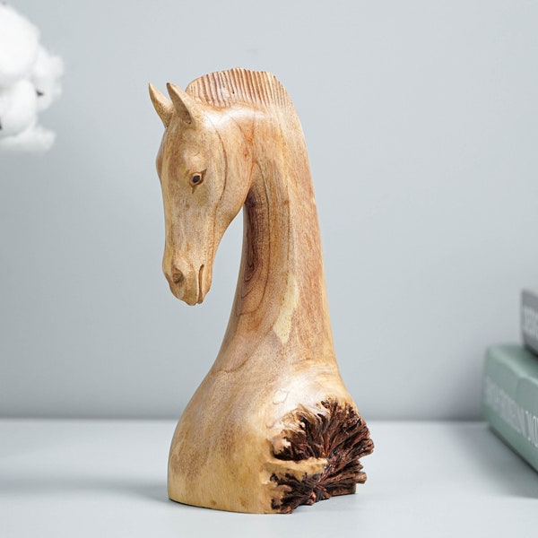 Tête de cheval en bois, sculpture sur bois, statue sculptée à la main, sculpture animalière, artisanat, décoration d'intérieur, cadeau pour père, cadeau pour lui