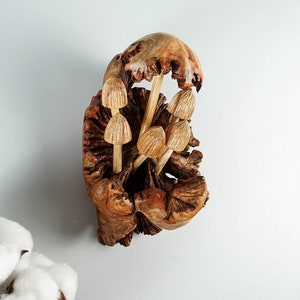 Wooden Mushroom Wall Art, Hanging Ornament, Handcraft, Sculpture, Rustic, Figurine, Wood Carving, Wall Decor, Birthday Gift, Christmas Gift