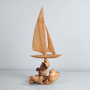 Wooden Sail Ship Art, Wave, Handmade Art, Boat Miniature, Sailboat, Beach, Nautical, Living Room Decor, Gift for Fisherman, Grandfather Gift