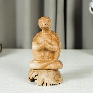 Meditating Turtle Sculpture, Animal, Yoga, Wooden Base, Meditation Statue, Handmade Decor, Room Decor, Unique Decor, Gift for Mom, Birthday