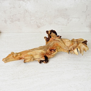 Wooden Crocodile Sculpture, 11" Unique Statue, Wood Carving, African Animal Figurine, Modern Decor, Gift for Her, Birthday Gift for Her