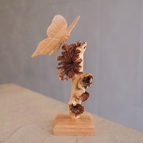 Wooden Butterfly Figurine, Personalized, Sculpture, Miniature, Flower, Summer, Wood Carving, Rustic, Unique, Room decor, Mothers Day Gifts