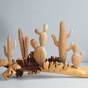 Wooden Cactus Sculpture, 13.5 Length Statue, Succulent Plant, Botanical, Desert Flower, Gift for Mother, Birthday Gift, Gift for Partner image 1