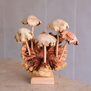 Unique Mushrooms Sculpture, Parasite Wood, Engraved, Art, Statue, Wood Carving, Figurine, Home Decoration, Ornament, Gift for Home