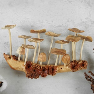 Wooden Mushroom Wall Art, Hanging Ornament, Handicraft, Sculpture, Fungi Figurine, Wood Carving, Wall Decor, Home Gifts, Christmas Ornament