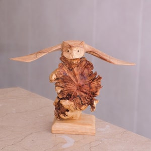 Flying Owl Sculpture, Natural Piece, Miniature, Art, Wisdom, Handmade Statue, Bird Figure, Patio Decor, Art, Room Decor, Gift for Her