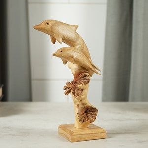 Unique Dolphin Sculpture, Wave, Hand Carved Figurine, Wood Carving, handmade Item, Wooden, Interior Decor, Mom Birthday Gift, Mother Gift