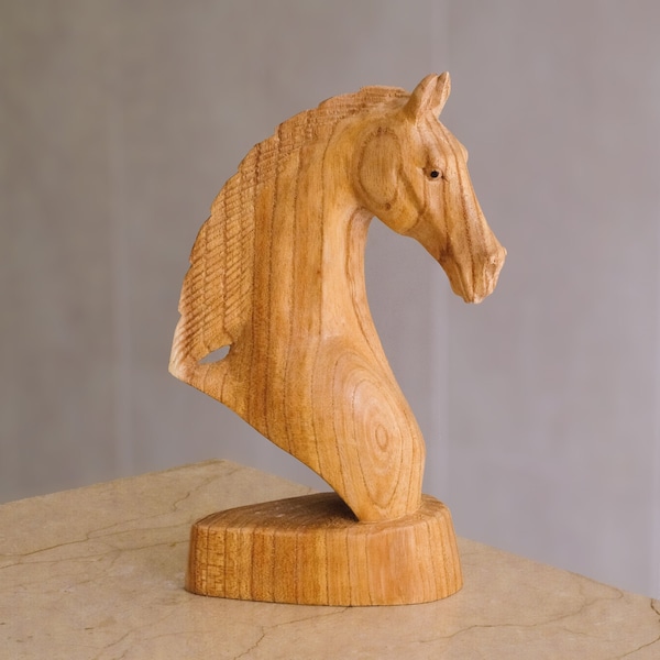 Sculpture de tête de cheval en bois, sculpture sur bois, statue sculptée à la main, amoureux des animaux, figurine, décoration unique, cadeaux pour petit ami, cadeau pour père