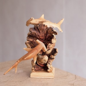 Hammerhead Shark Sculpture, Couple Art, Fish Statue, Ocean, Animal, Wood Carving, Wooden Figurine, Housewarming, Home Decor, Birthday Gift
