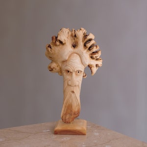 Wooden Old Man Statue, Wall Art, Tree Man, Handmade, Wood Carving, Face Sculpture, Hand Carved, Mustache, Room Decor, Ornament, Gift for Him