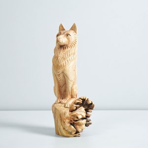 Sitting Wolf Statue, Wooden Art, Animal Sculpture, Figurine, Wild, Natural Piece, Office Decor, Tabletop Decor, Gift for Brother, Birthday