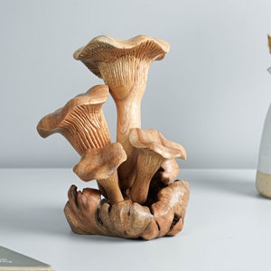 Large Chanterelle Mushroom Sculpture, Wooden Art, Rustic, Fungi, Wooden Figurine, Kitchen Decor, Table Decor, for Friends, Christmas Gift