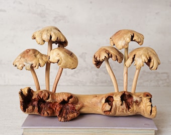 Unique Mushroom Sculpture, Forest, Fungus Art, Statue, Mycology, Wood Carving, Rustic, Housewarming, Tabletop Decor, Gift for Sister