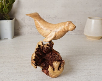Wooden Manatee Sculpture, Hand Carved, Wood Carving, Ocean, Handmade, Unique Decor, Nautical, Coastal, Gift for Mother, Gift for Her