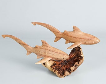 Thresher Shark Sculpture, Couple Figurine, Duo, Unique Statue, Fish, Handmade Item, Wooden Art, Anniversary Gift, Wedding Decor, Mothers Day