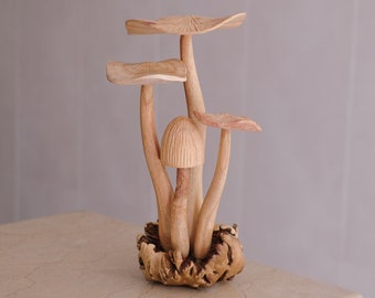13" Wild Mushroom Sculpture, Large Ornament, Garden Decor, Wood Carving, Wooden Figurine, Housewarming, Unique Gift, Kitchen Decoration