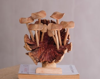 Mushroom Forest, Wooden Figurine, Personalized Gifts, Wood Carving, Handmade Art, Sculpture, Mushroom Lover, Tropical Decor, Gift for Mom