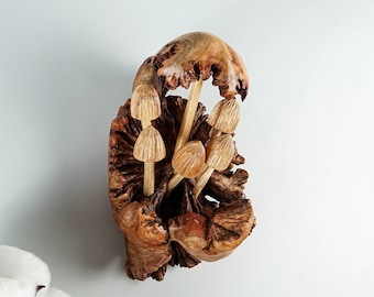 Arte mural de hongo de madera, adorno colgante, hecho a mano, escultura rústica, decoración de pared, regalo de cumpleaños