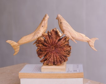 Wooden Humpback Whale Statue, Personalized, Sculpture, Figurine, Wood Carving, Home Decor, Couple Gift