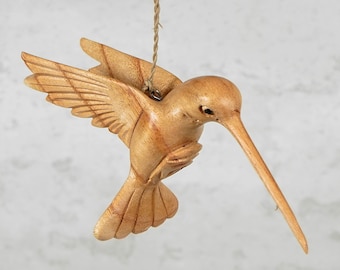 Pair of Wooden Hummingbird Decorations, Hanging Figurine, Handmade, Wall Decor, Colibri Statue, Bird, Animal, Birthday Gifts, Wedding Gift