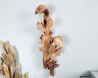 Handmade Mushroom Wall Sculpture, Parasite Wood Rustic Art, Jempinis Wood Decor
