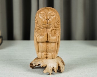 Lion Jizo Statue, Guardian Jizo, Wooden Figurine, Yoga, Relaxing ,Wooden Jizo, Home Decor, Gift for Mother, Patio Decor, Gift For Dad