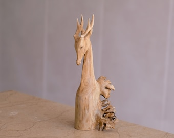 Wooden Deer Head Sculpture, Personalized Statue, Animal Figurine, Wild, Deer Wood Carving, Burl Wood, Art, Apartment decor, Healing Gift