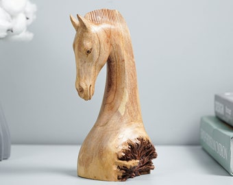 Wooden Horse Head Sculpture, Wood Carving, Hand Carved Statue, Animal Sclupture, Handicraft, Home Decor, Gift for Father, Gift for Him