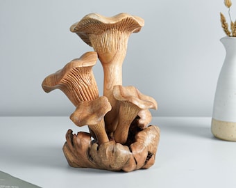 Large Chanterelle Mushroom Sculpture, Wooden Art, Rustic, Fungi, Kitchen Decor, Table Decor, Birthday