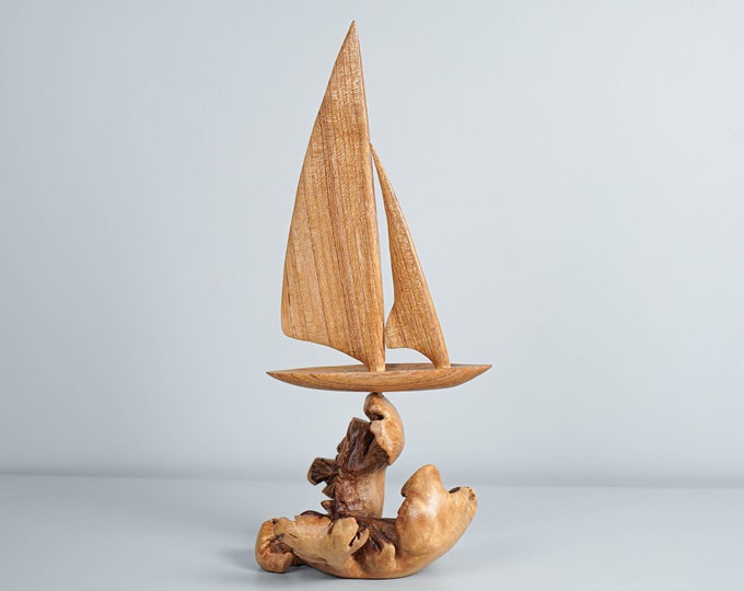 Wooden Sail Ship Art, Wave, Unique Art, Boat Miniature, Sailboat, Beach, Nautical, Living Room Decor, Gift for Fisherman, Gift for Father