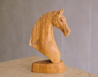 Wooden Horse Head Sculpture, Wood Carving, Hand Carved Statue, Animal Lover, Figurine, Unique Decor, Boyfriend Gifts, Gift for Father