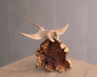 Houten manta rog beeldje, vissculptuur, kunst, beeld, houtsnijwerk, houten kunstwerk, koraalrif, oceaanliefhebber, verjaardagscadeau