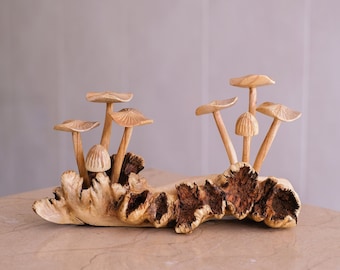 Wooden Mushroom Sculpture, Forest Statue, Nature, Wood Carving, Unique Figurine, Home Decor, Handmade Art, Birthday Gift, Gifts for Her, Mom