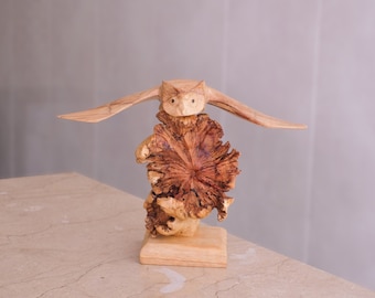 Flying Owl Sculpture, Natural Piece, Miniature, Art, Wisdom, Handmade Statue, Bird Figure, Patio Decor, Art, Room Decor, Gift for Her