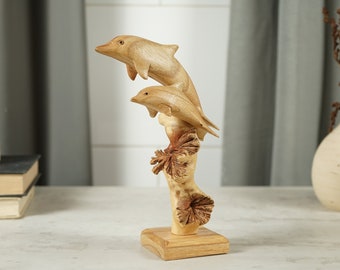 Unique Dolphin Sculpture, Wave, Hand Carved Figurine, Wood Carving, handmade Item, Wooden Miniature, Interior Decor, Mothers Day Gifts