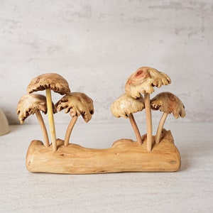 Unique Mushroom Sculpture, Forest, Fungus Art, Statue, Mycology, Wood Carving, Rustic, Housewarming, Tabletop Decor, Gift for Sister image 6