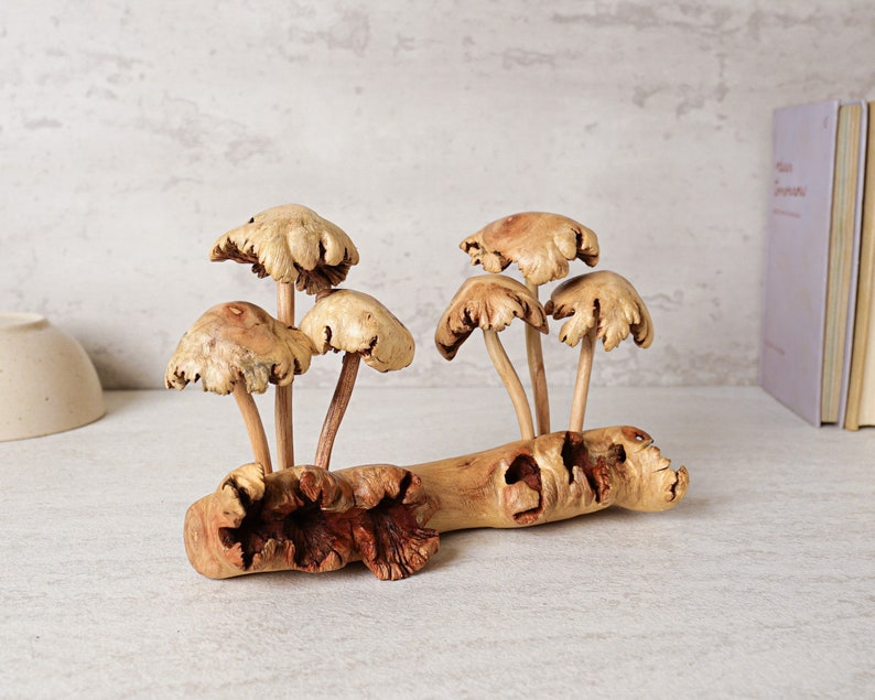 Unique Mushroom Sculpture, Forest, Fungus Art, Statue, Mycology, Wood Carving, Rustic, Housewarming, Tabletop Decor, Gift for Sister image 5