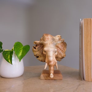 Elephant Head Statue, Wood Carving, Gift for Dad