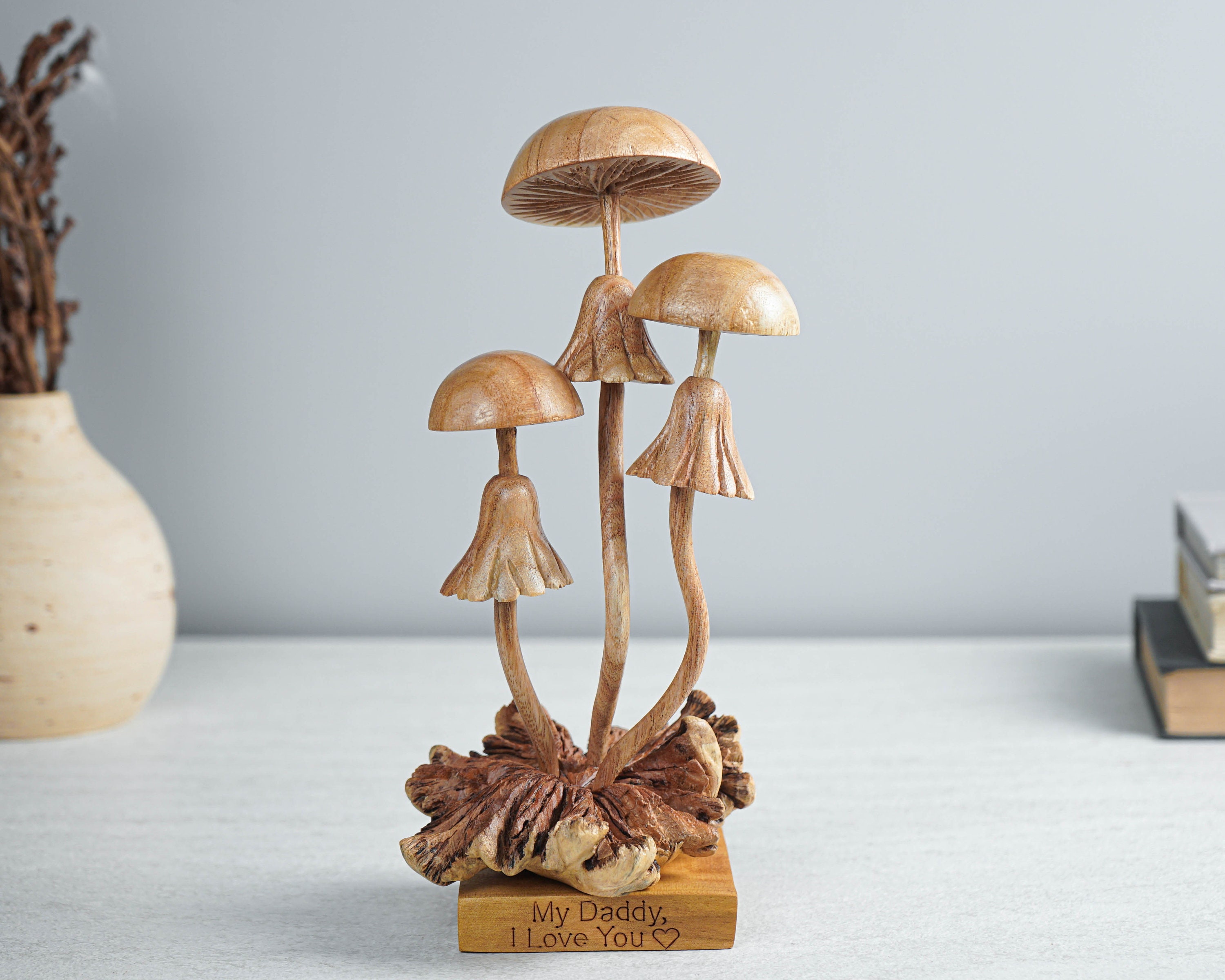 Curawood Sculpture de champignons en bois pour une touche décorative –  Statue de champignon de 22,9