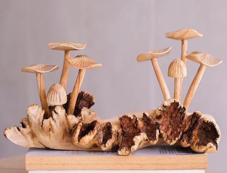 Wooden Mushroom Sculpture, Forest Statue, Nature, Wood Carving, Unique Figurine, Home Decor, Handmade Art, Birthday Gift, Gifts for Her, Mom image 4