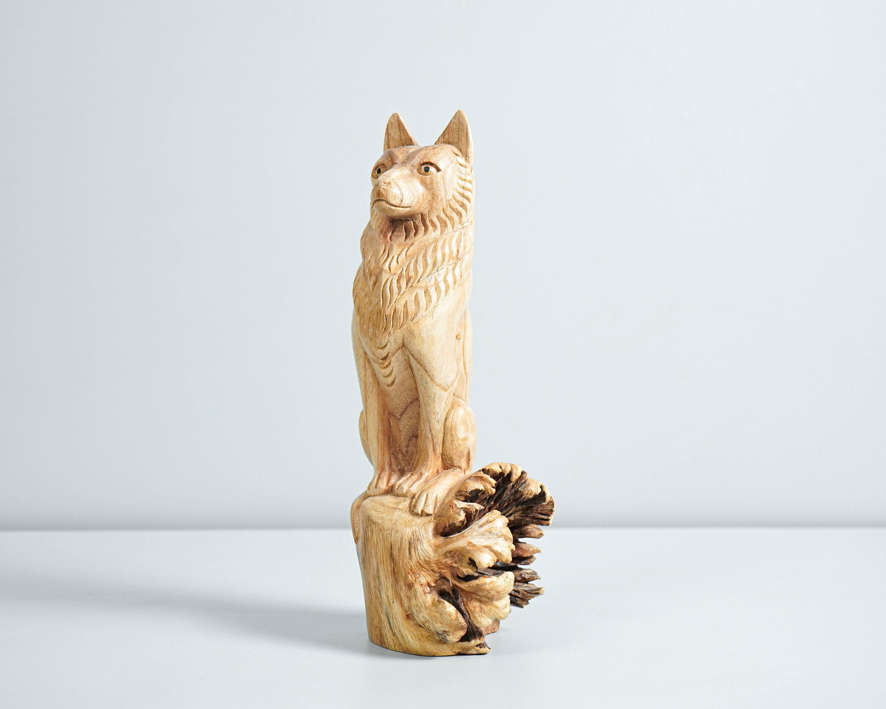 Sitting Wolf Statue, Wooden Art, Animal Sculpture, Figurine, Wild, Natural Piece, Office Decor, Tabletop Decor, Gift for Brother, Birthday