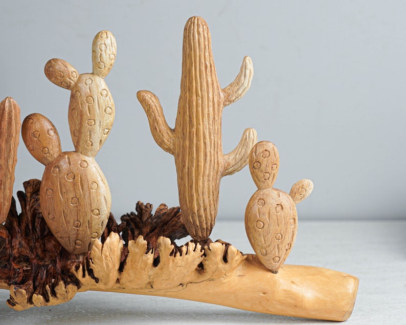 Wooden Cactus Sculpture, 13.5 Length Statue, Succulent Plant, Botanical, Desert Flower, Gift for Mother, Birthday Gift, Gift for Partner image 9