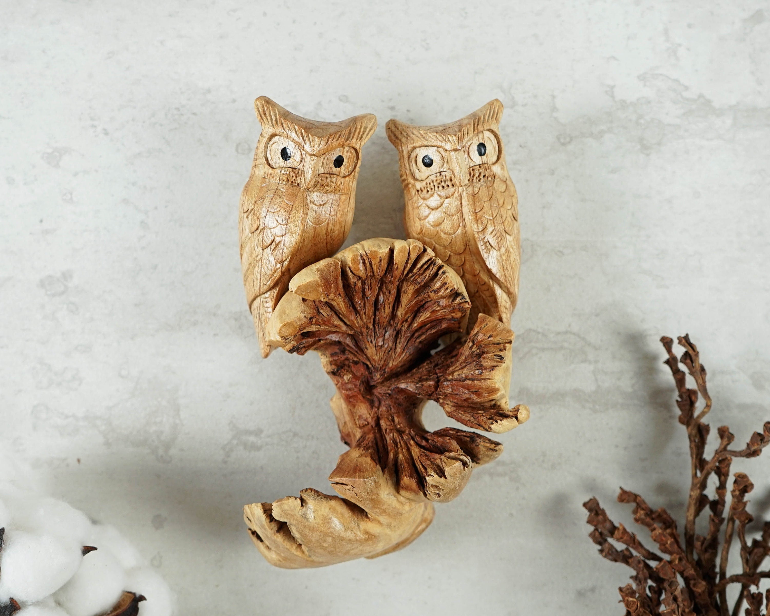 Parasite wood Triple Owl Carvings Parasite wood Triple Owl Carvings