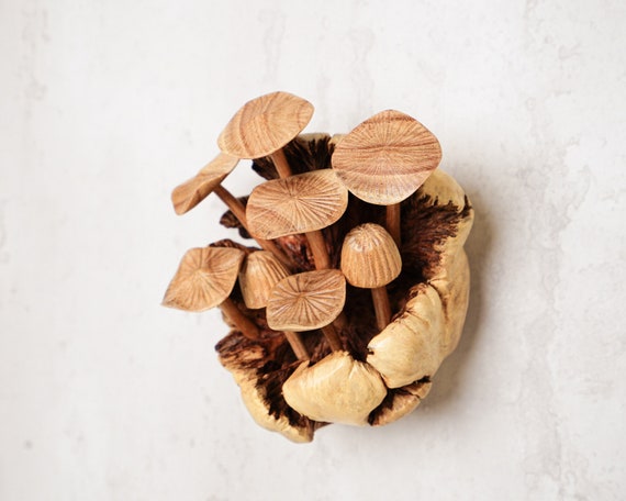 Hand-carved Parasite Wood Mushroom Wall Decor, Boho Forest Sculpture