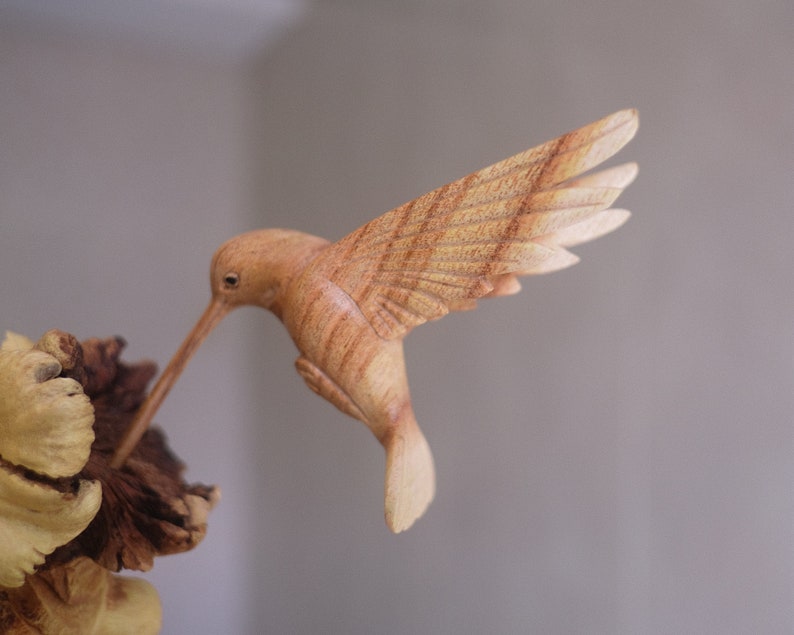 Wooden Hummingbird Couple Sculpture, Wood Carving, Bird Statue, Handmade Decor, Rustic, Housewarming, Wedding Gift, Personalized, Birthday image 7