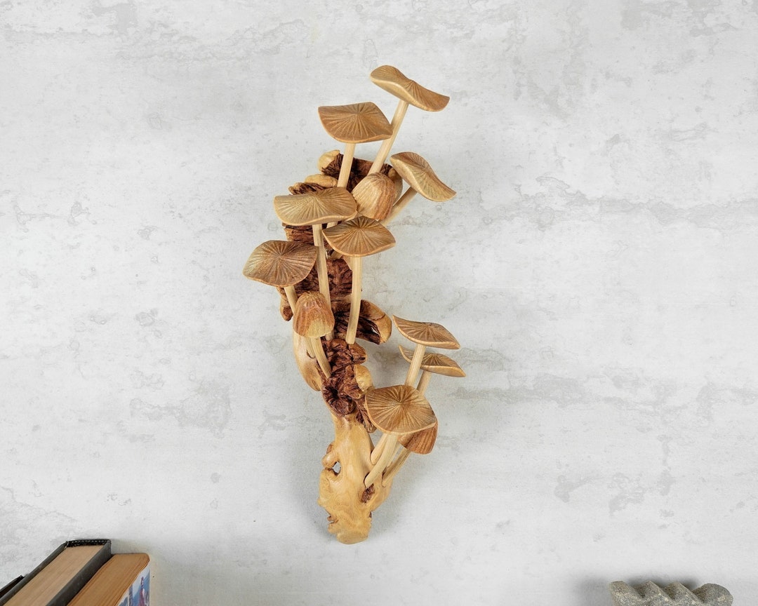 Wall Hanging Mushrooms Statue Wall Art Figurine Wood - Etsy