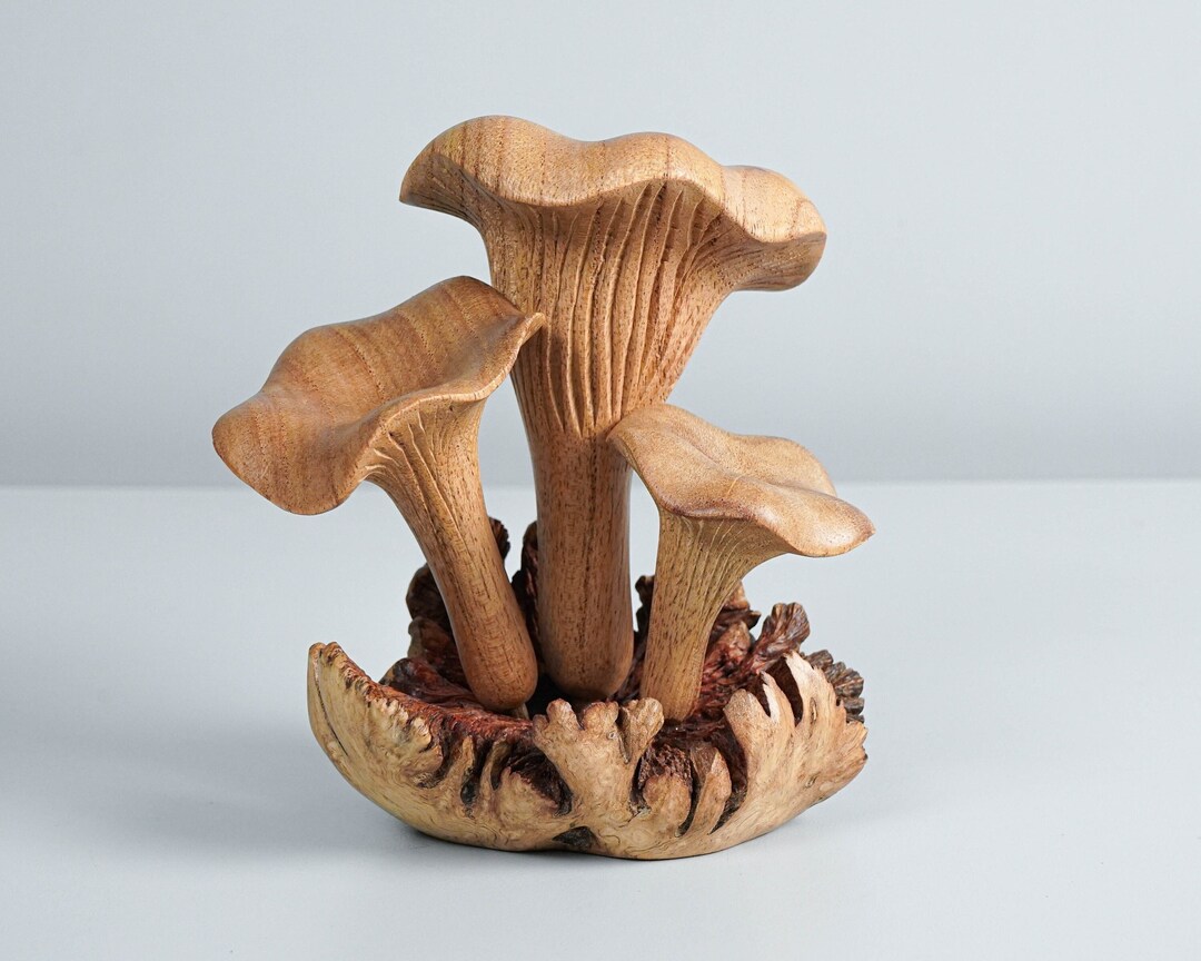 Wooden Chanterelle Mushroom Sculpture, Personalized Statue, Natural ...