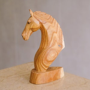 Wooden Horse Head Sculpture, Wood Carving, Hand Carved Statue, Animal Lover, Figurine, Unique Decor, Boyfriend Gifts, Gift for Father image 3